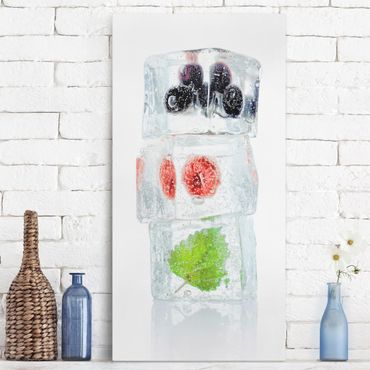 Print on canvas - Raspberry lemon balm and blueberries in ice cube
