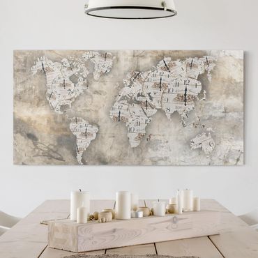 Print on canvas - Shabby Clocks World Map