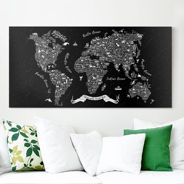 Print on canvas - Typography World Map Black