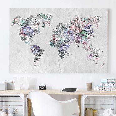 Print on canvas - Passport Stamp World Map