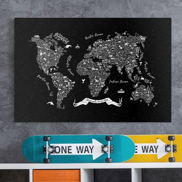 Print on canvas - Typography World Map Black