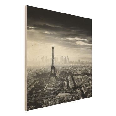 Wood print - The Eiffel Tower From Above Black And White