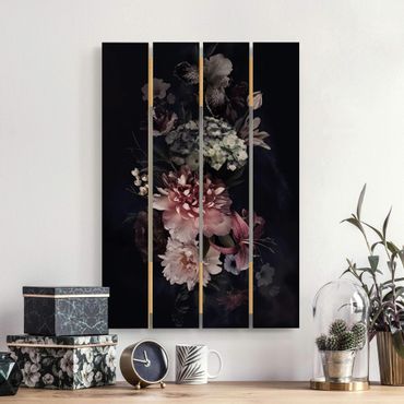Print on wood - Flowers With Fog On Black