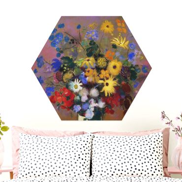 Alu-Dibond hexagon - Odilon Redon - White Vase with Flowers