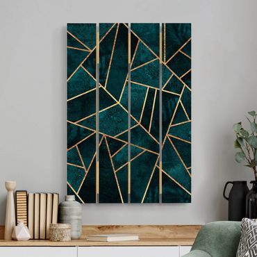 Print on wood - Dark Turquoise With Gold