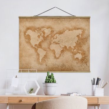 Fabric print with poster hangers - Antique World Map