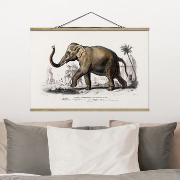 Fabric print with poster hangers - Vintage Board Elephant