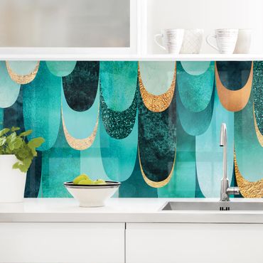 Kitchen wall cladding - Feathers Gold Turquoise