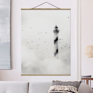 Fabric print with poster hangers - Lighthouse In The Fog