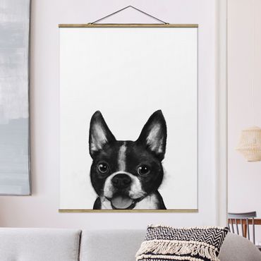 Fabric print with poster hangers - Illustration Dog Boston Black And White Painting