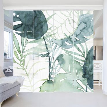 Sliding panel curtains set - Palm Fronds In Water Color II