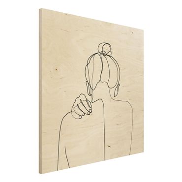 Print on wood - Line Art Woman Neck Black And White