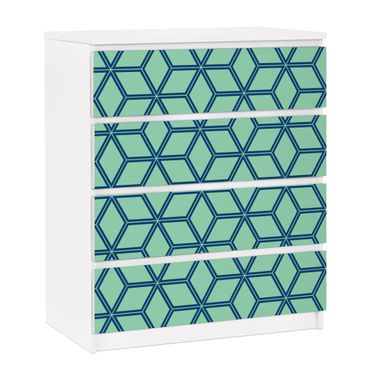 Adhesive film for furniture IKEA - Malm chest of 4x drawers - Cube pattern Green