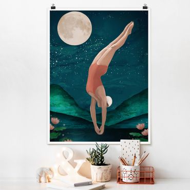 Poster - Illustration Bather Woman Moon Painting