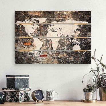Print on wood - Old Wall World Map