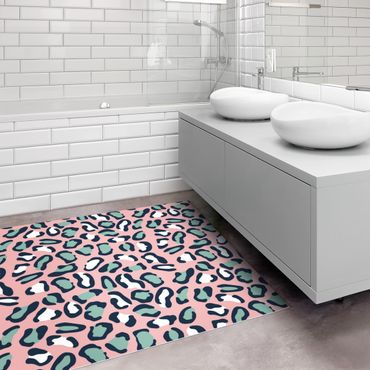 Vinyl Floor Mat - Leopard Pattern In Pastel Pink And Blue - Square Format 1:1