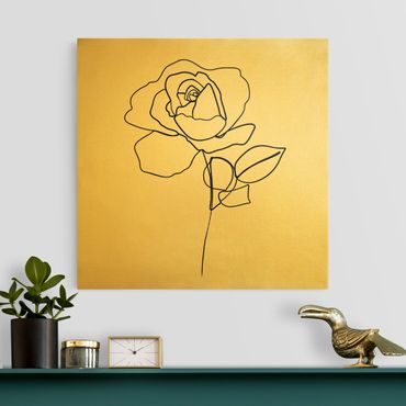 Canvas print gold - Line Art Rose Black White