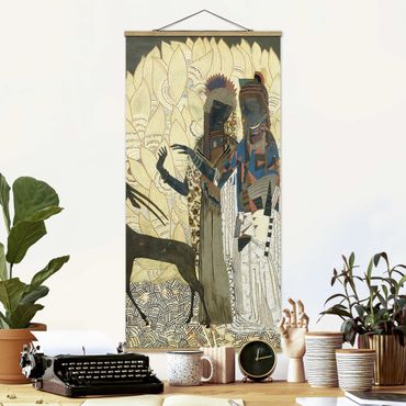 Fabric print with poster hangers - Jean Dunand - Two stylized Women with an Antelope and Foliage