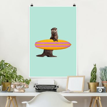 Poster art print - Otter With Surfboard