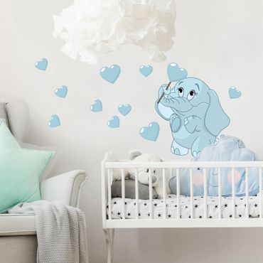 Wall sticker kids - Baby Elephant With Blue Hearts