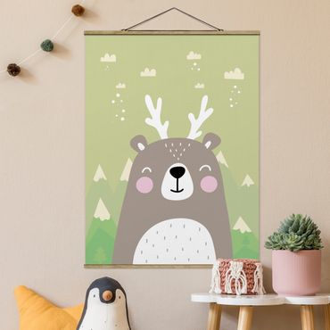 Fabric print with poster hangers - Jackalope Bear