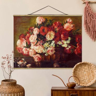 Fabric print with poster hangers - Auguste Renoir - Still Life With Peonies