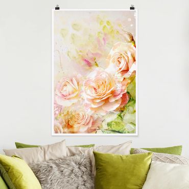 Poster - Watercolour Rose Composition