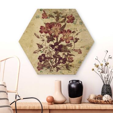 Wooden hexagon - Vintage Floral Design