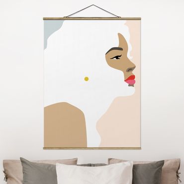 Fabric print with poster hangers - Line Art Portrait Woman Pastel Pink
