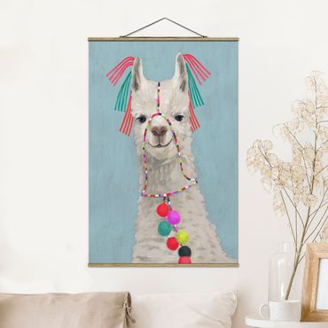 Fabric print with poster hangers - Lama With Jewelry II