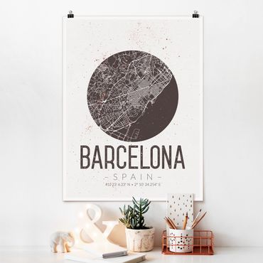 Poster city, country & world maps - Barcelona City Map - Retro