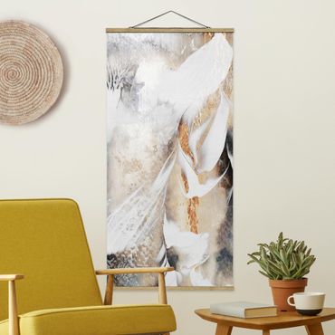 Fabric print with poster hangers - Golden Abstract Winter Painting