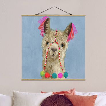 Fabric print with poster hangers - Lama With Jewelry IV