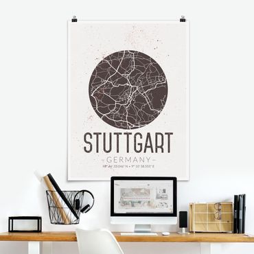 Poster city, country & world maps - Stuttgart City Map - Retro