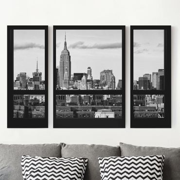 Print on canvas 3 parts - Windows Overlooking New York Skyline Black And White