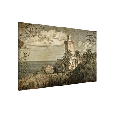 Magnetic memo board - Vintage Postcard With Lighthouse And Palm Trees