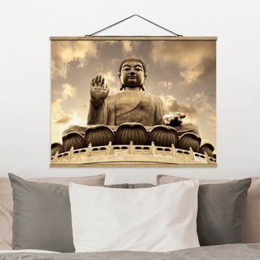 Fabric print with poster hangers - Big Buddha Sepia