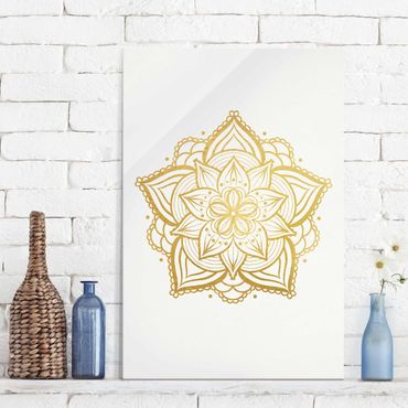 Glass print - Mandala Flower Illustration White Gold
