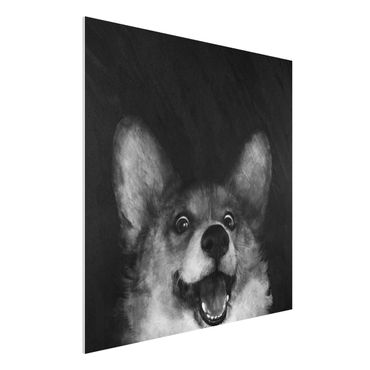 Print on forex - Illustration Dog Corgi Paintig Black And White
