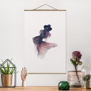 Fabric print with poster hangers - Fish With Galaxy