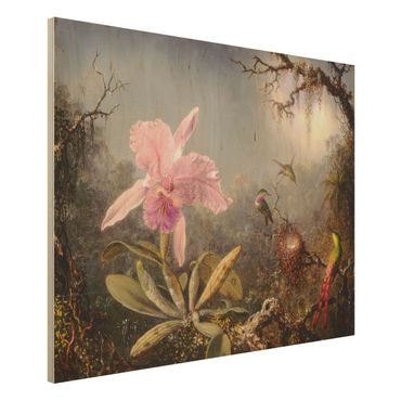 Print on wood - Martin Johnson Heade - Orchid And Three Hummingbirds