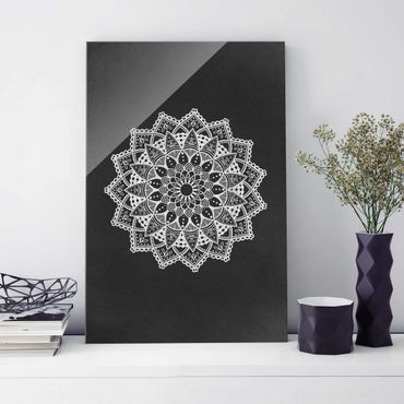 Glass print - Mandala Illustration Ornament White Black