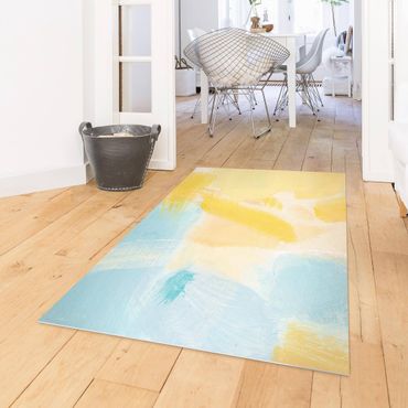 Vinyl Floor Mat - Spring Composition In Yellow and Blue - Portrait Format 3:4