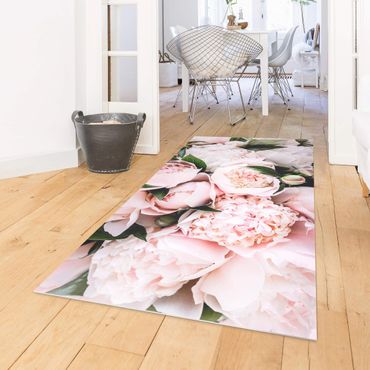 Vinyl Floor Mat - Pink Peonies With Leaves - Portrait Format 1:2
