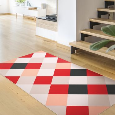Vinyl Floor Mat - Geometrical Pattern Rotated Chessboard Red - Portrait Format 1:2