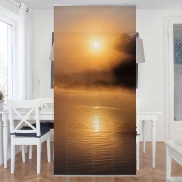 Room divider - Sunrise on the lake with deers in the fog