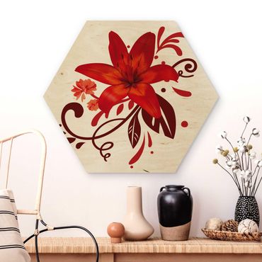 Wooden hexagon - No.BP7 Lily Dream Red