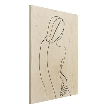 Print on wood - Line Art Back Woman Black And White