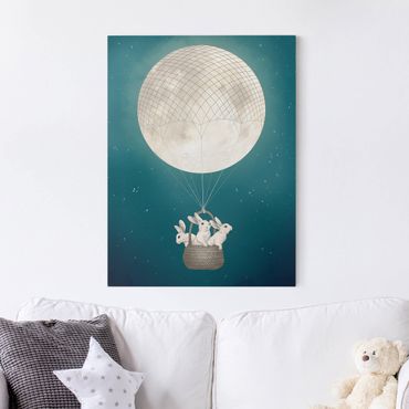 Canvas print - Illustration Rabbits Moon As Hot-Air Balloon Starry Sky