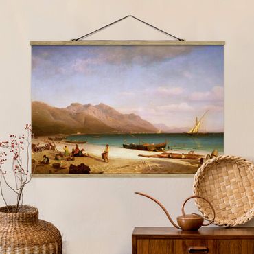 Fabric print with poster hangers - Albert Bierstadt - Bay of Salerno